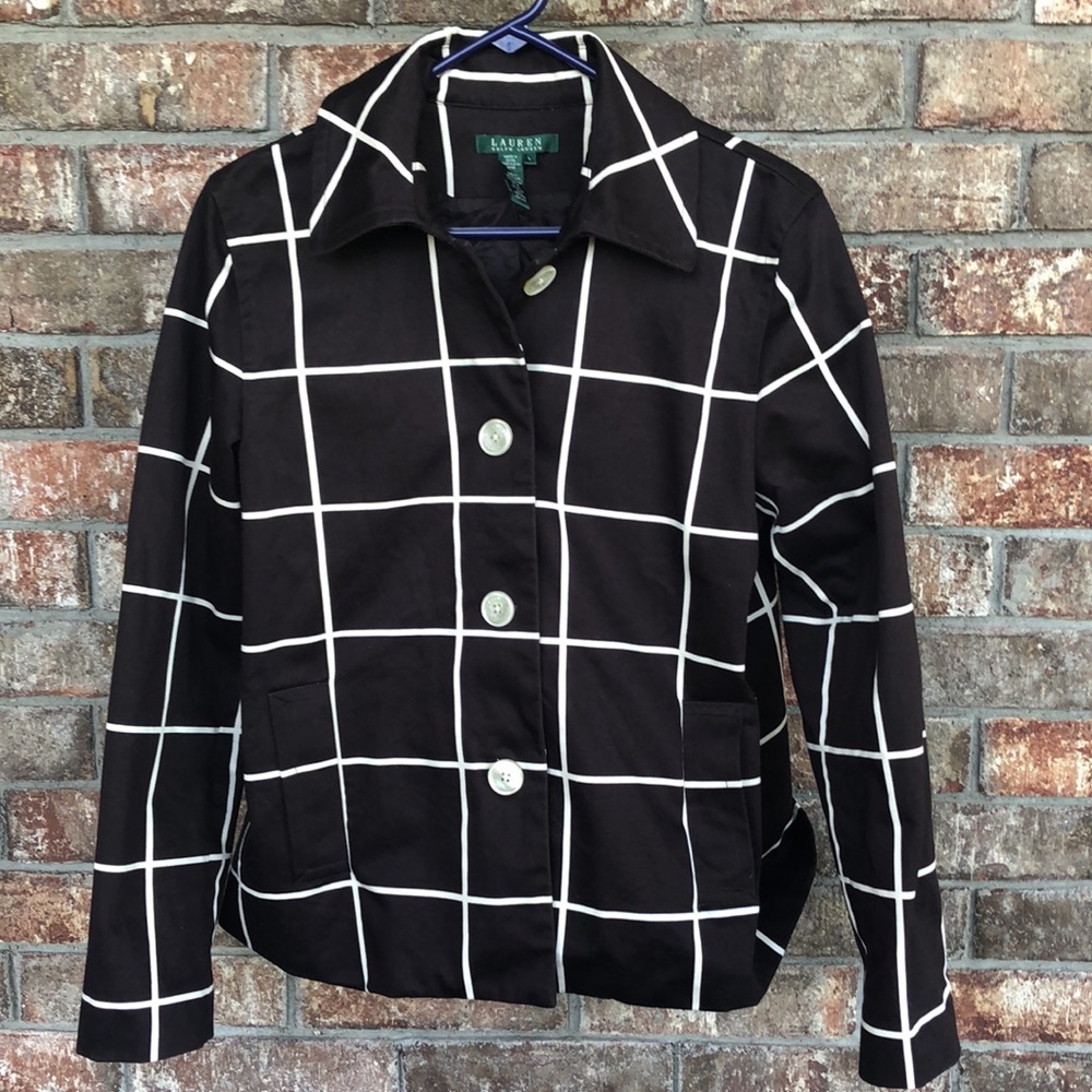 Lauren Ralph Lauren brown and white windowpane jacket. Size large